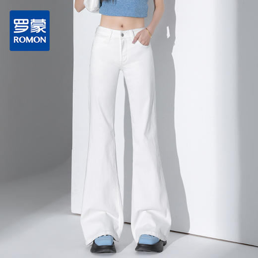 罗蒙女士四季款牛仔裤修身微喇百搭显瘦长裤休闲通勤时尚女裤 商品图0