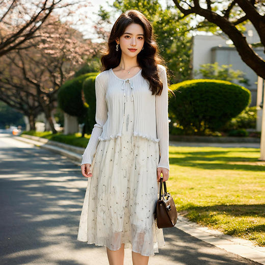 奢姿大码女装2025夏季减龄蝴蝶结针织碎花两件套胖妹妹时尚9952935028 商品图1