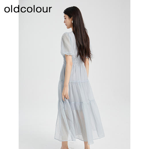 oldcolour夏季新款纯色小清新气质高腰短袖蛋糕连衣裙女Q251005A1 商品图6