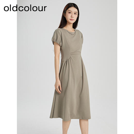 oldcolour夏季新款设计感小众高腰A字中长款短袖连衣裙Q281005A1 商品图2