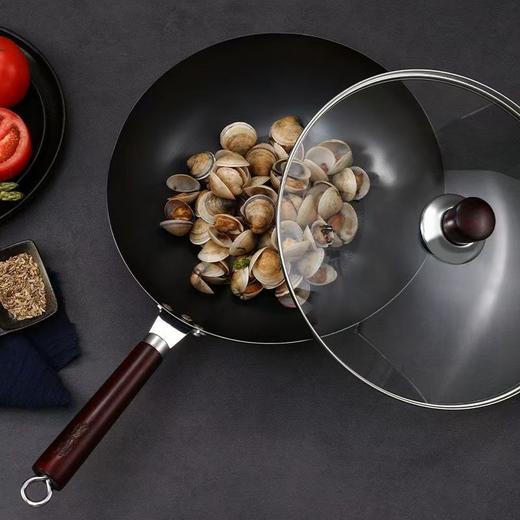 张小泉 精铁老式家用0涂层经典炒锅不粘锅健康超轻平底锅带锅盖款 商品图1
