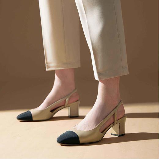 顺丰包邮41036洛诗琳夏季新款设计感小香风拼接后空粗跟凉鞋11121 商品图1