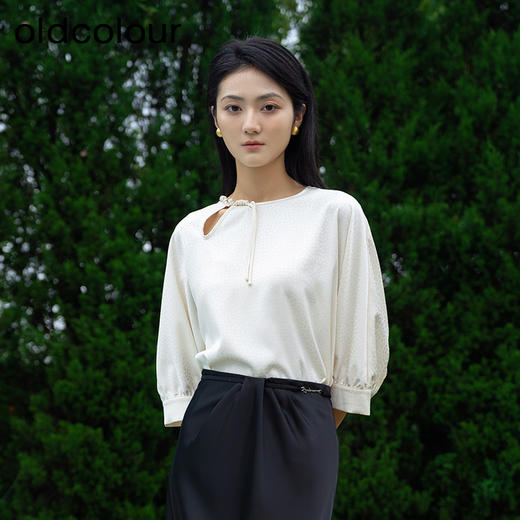 oldcolour夏季新款新中式简约气质百搭中袖套头衬衫女Q220111A1 商品图0