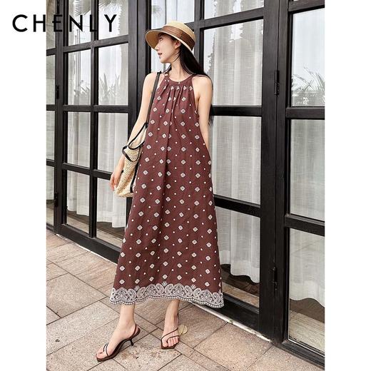 不退不换！尘衣｜25春夏刺绣挂脖连衣裙 商品图0