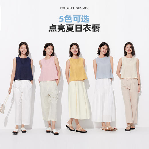 马恩夏季新款女装棉麻无袖背心外穿日系亚麻上衣衬衫款1P2221408 商品图2
