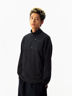 CryingCenter 立体方格半拉链拼料长袖 哭喊中心