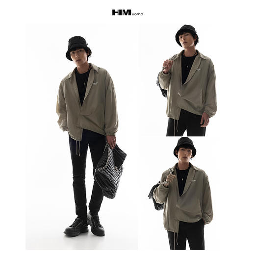HIM漢崇  可拆卸连帽轻薄夹克简约字母烧花运动休闲外套 2026春季 商品图3