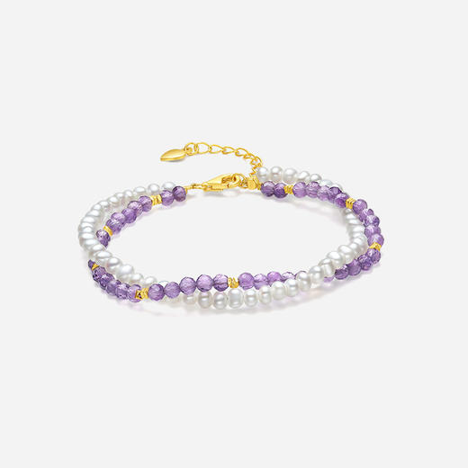 周六福珍珠手链S925银紫水晶珍珠手饰优雅国风感送女友礼物 商品图1