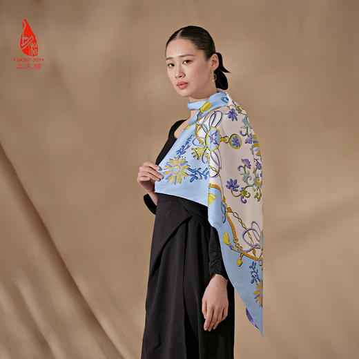 SAINTJOY/上久楷真丝方巾 印花真丝方巾 锁藤 FJS20054 商品图3