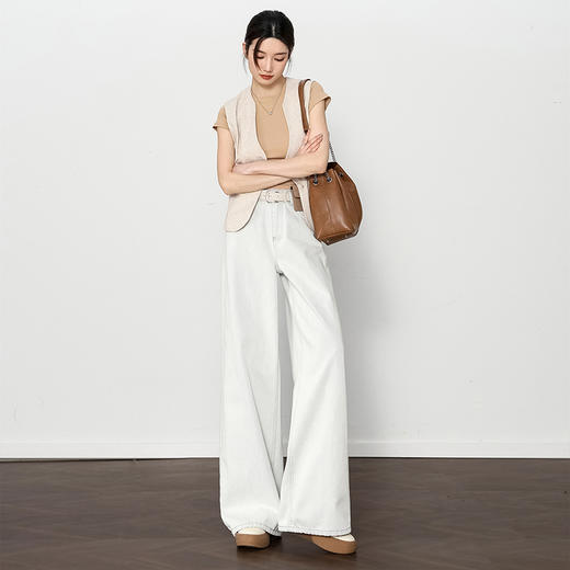 西遇垂感宽松阔腿裤女2025年新款小个子慵懒风高腰白色牛仔裤D0050441 商品图1