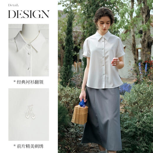 OLrain欧芮儿2025夏季新款miu系精美刺绣短袖衬衫单排多扣上衣女 商品图1