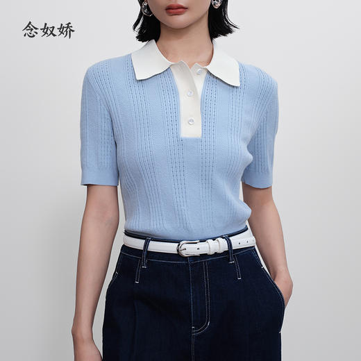 【商场同款】CNK5461 “ 氧气POLO领针织衫 ” 撞色白领设计，干净显白 纱线细腻软糯舒适 商品图3