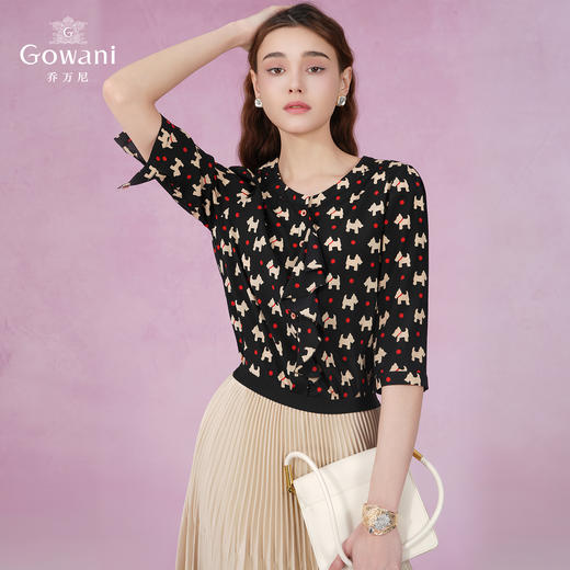 乔万尼夏装宽松时尚气质印花桑蚕丝衬衫短袖上衣真丝EN2C579 商品图2