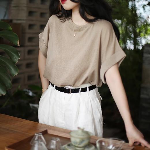 观偎C05C08麻感棉卷边短袖 100% 商品图1