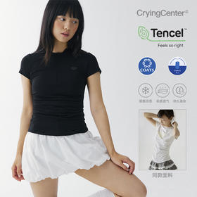CryingCenter 凉感系列圆领前中开襟隐形拉链两侧褶皱短袖上衣
