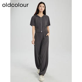 oldcolour夏季新款灰色简约气质运动休闲连帽卫衣套装女Q281401A1