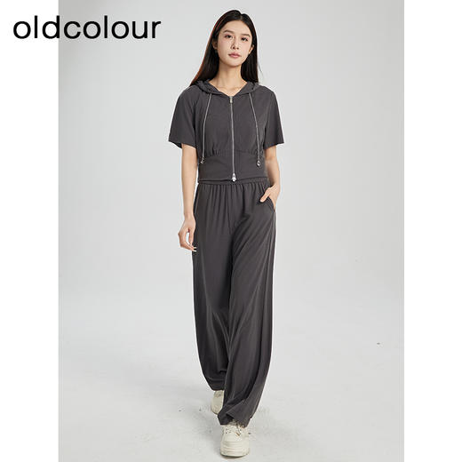 oldcolour夏季新款灰色简约气质运动休闲连帽卫衣套装女Q281401A1 商品图0