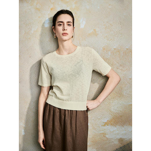 棉仓362635016-初棉棉麻竹节-圆领短袖针织衫 商品图0