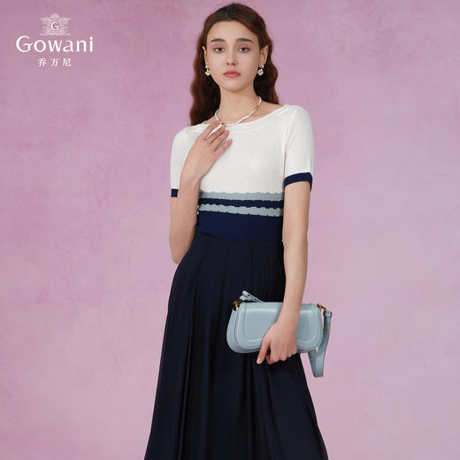 乔万尼早春冰丝针织衫薄款小香风设计感方领修身夏款上衣EI2M816 商品图2