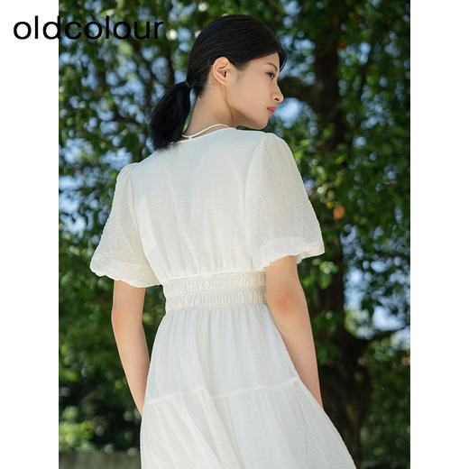 oldcolour夏季新款纯色小清新气质高腰短袖蛋糕连衣裙女Q251005A1 商品图3