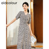 oldcolour夏季新款优雅气质高腰显瘦V领短袖碎花连衣裙女Q241007A1 商品缩略图0
