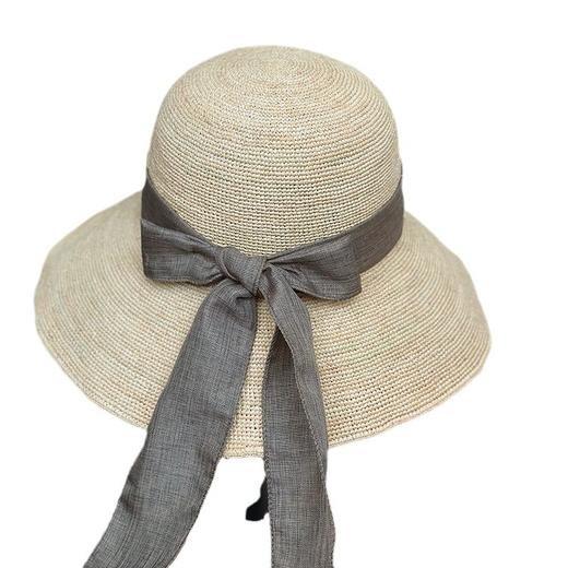 丁摩 【可折叠】超细拉菲草帽夏季手工编织天然植物大檐渔夫帽简约大牌5ZF-2901 商品图4