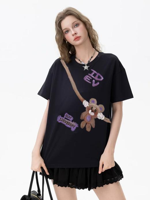 IDEVERRAY品牌美式斜挎包字母小熊短袖T恤男女宽松潮牌2023夏季21MSL-TM679 商品图0