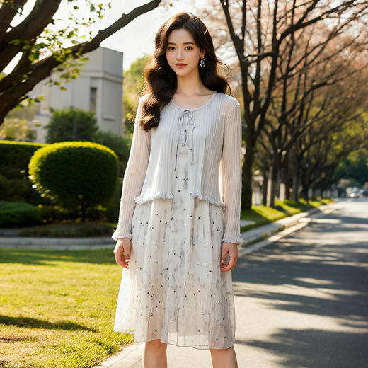 奢姿大码女装2025夏季减龄蝴蝶结针织碎花两件套胖妹妹时尚9952935028 商品图3