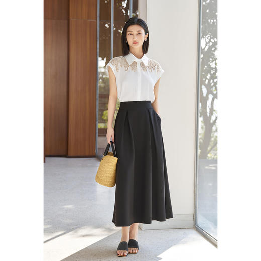 剩S/M/L/XL 米思阳2025夏季新款简约气质亚麻衬衣无袖直筒蕾丝拼接百搭衬衫上衣女1729 商品图2