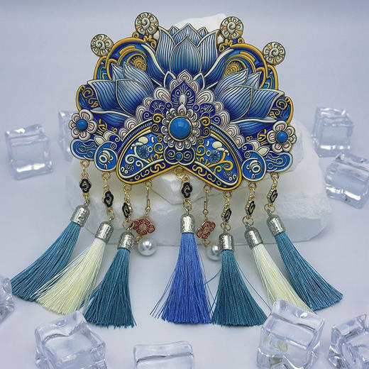 北魏蓝莲花头冠凤冠金属冰箱贴 可拆卸一对耳环 山西大同文创 商品图0