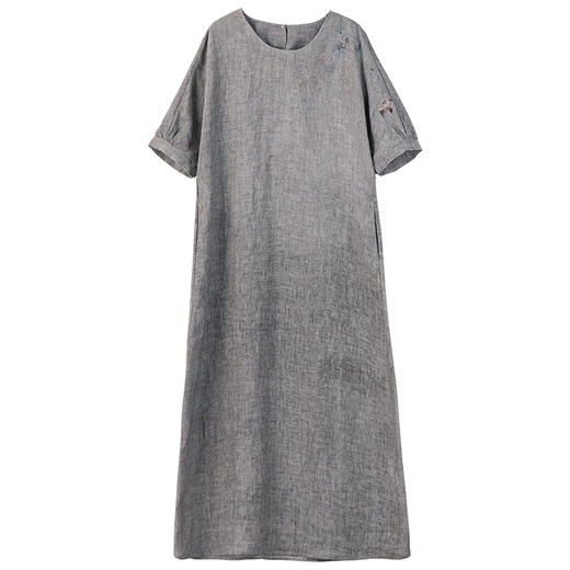 牧衣游原创 手工刺绣炒色汉麻连衣裙轻薄原生质朴感文艺长裙 山雨 商品图4