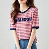 雀说撞色条纹短袖T恤女新款字母印花圆领减龄少女感上衣AL45062 商品缩略图1
