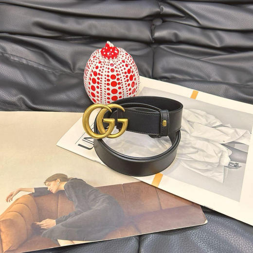 GUCCI 黑金 双G 3cm 皮带 商品图0