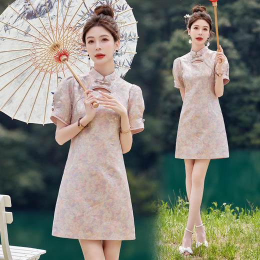 新中式改良旗袍裙2025夏季新款小个子盘扣风日常短袖连衣裙HMG2828 商品图3