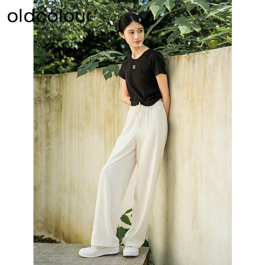 oldcolour夏季新款纯色简约通勤百搭短款短袖T恤女Q240204A1 商品图2