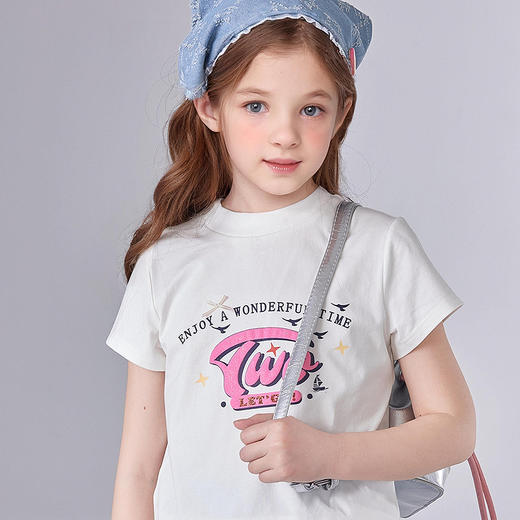 笛莎Deesha 童装女童T恤2025夏新款女童活泼多彩印花蝴蝶结T恤 商品图3