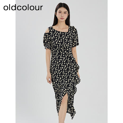 oldcolour夏季新款设计感小众气质不规则短袖碎花连衣裙Q281022A1 商品图0