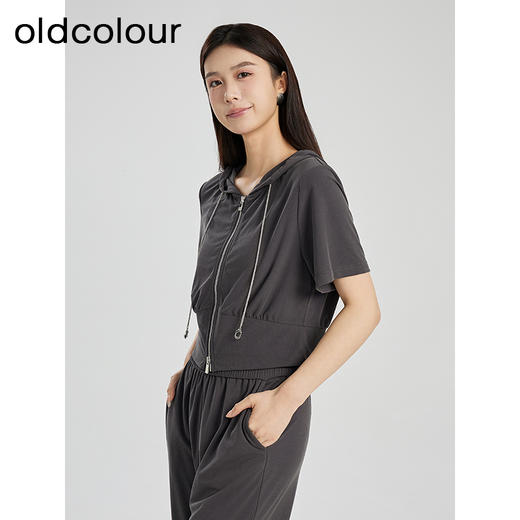 oldcolour夏季新款灰色简约气质运动休闲连帽卫衣套装女Q281401A1 商品图3