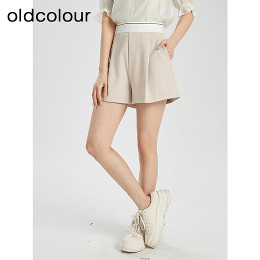 oldcolour夏季新款撞色拼接简约气质高腰宽松休闲短裤女Q220702A1 商品图2
