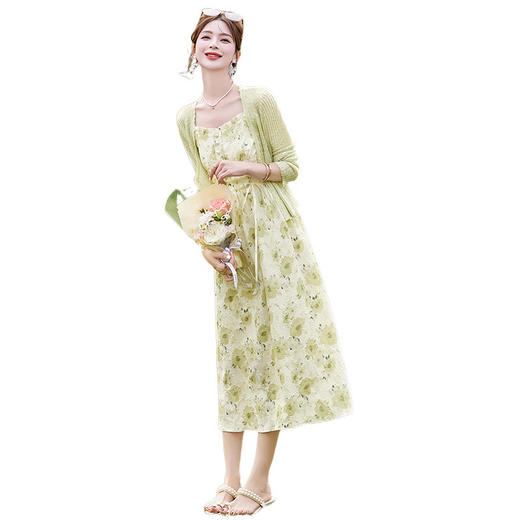 2025新款新中式吊带连衣裙女夏小个子开衫碎花两件套装裙 商品图3