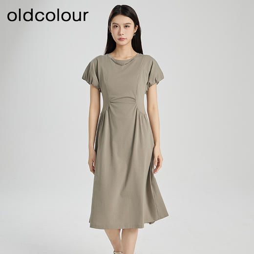 oldcolour夏季新款设计感小众高腰A字中长款短袖连衣裙Q281005A1 商品图0