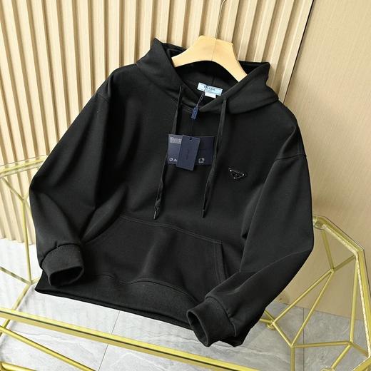 普啦达春秋季新款经典三角皮标专属logo纯棉连帽卫衣外套 商品图2