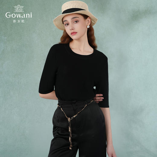 【两色可选】乔万尼冰丝打底针织衫女薄款小香风设计感圆领夏款中袖EI2M812 商品图9