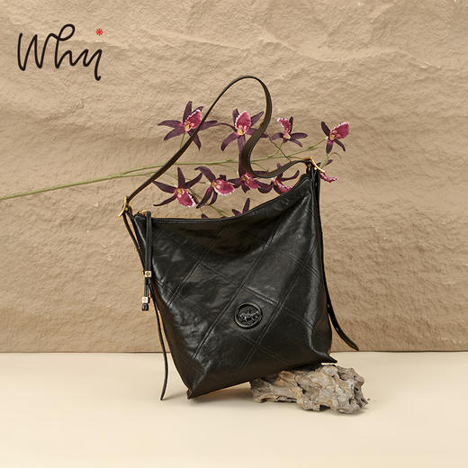 Why女包秋冬新款菱格hobo包轻奢复古大容量托特包美拉德风斜挎包YA5360 商品图7