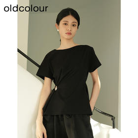 oldcolour夏季新款黑色简约时尚设计感百搭短袖T恤女Q230201A1