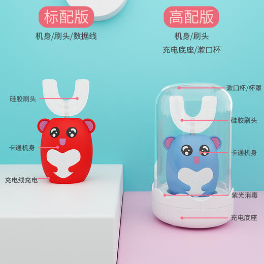 【改变传统儿童牙刷！让孩子爱上刷牙】儿童软萌U型电动牙刷2-16岁宝宝口含式食品级硅胶刷头u型全自动洁牙器。ry 商品图3