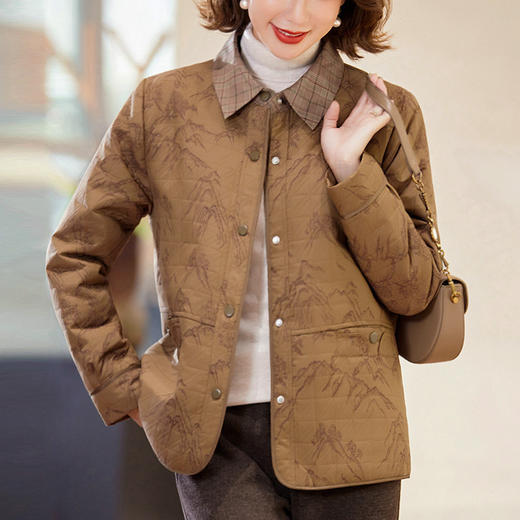 WP-2509 2025中年妈妈春装洋气翻领外套阔太太风衣中老年女装春秋短款夹克 商品图2