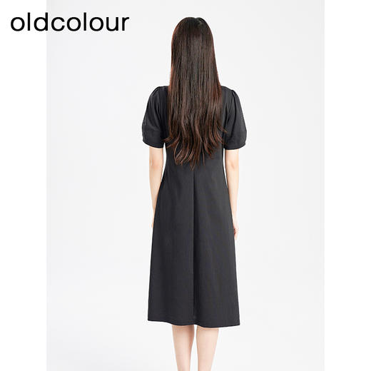 oldcolour夏季新款黑色简约优雅气质高腰开叉短袖连衣裙Q281006A1 商品图4