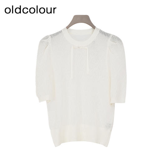 oldcolour夏季新款纯色时尚新中式盘扣圆领毛织套头衫女Q280505A1 商品图0