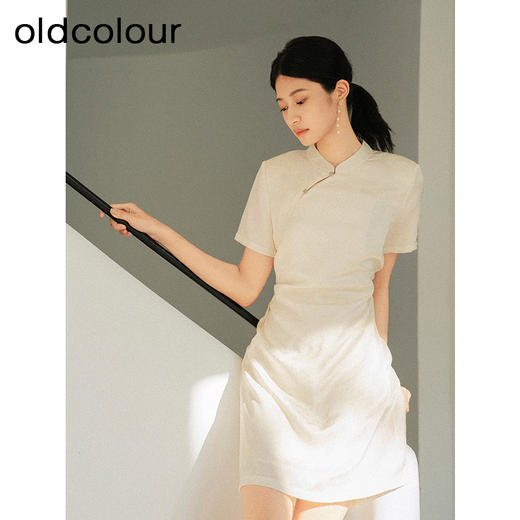 oldcolour夏季新款新中式肌理感旗袍式高腰短袖连衣裙HQ241011A1 商品图5